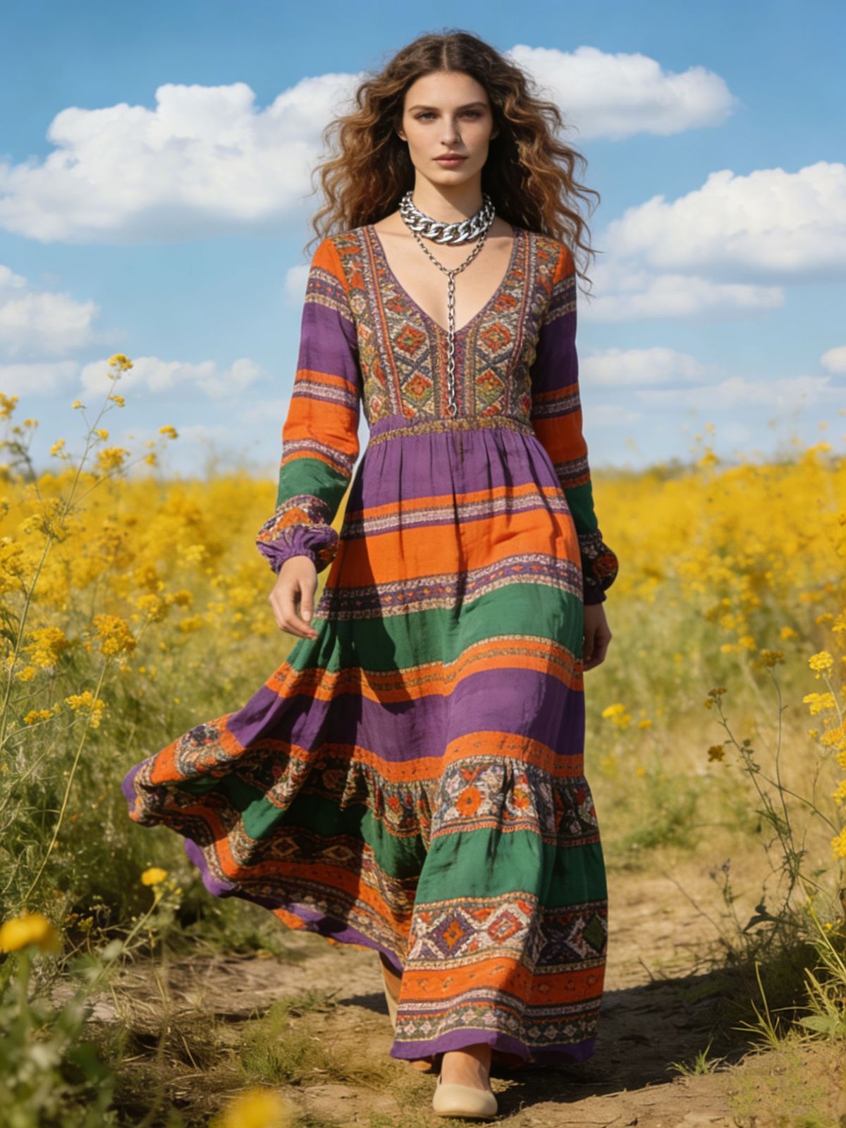 Vintage Boho Embroidered Maxi Dress