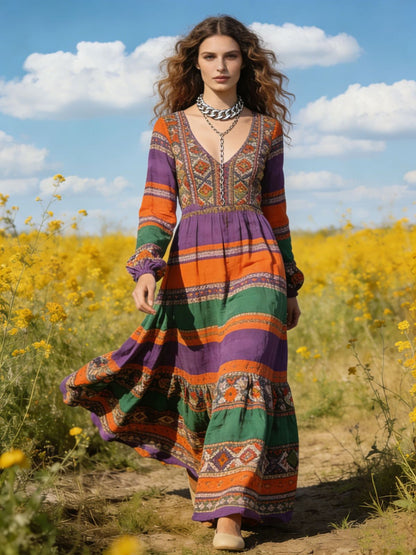 Vintage Boho Embroidered Maxi Dress