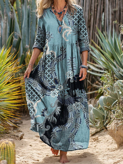 Vintage Boho Embroidered Maxi Dress