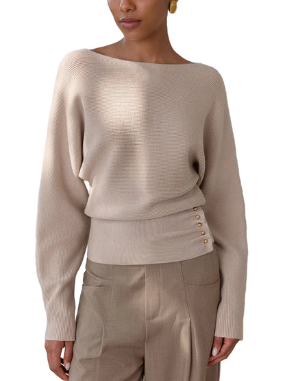 Rina - Metal Detail Ribbed Knit Sweater
