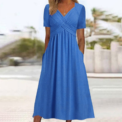 Elira – Elegant Dress with V-Neck and Short Sleeves