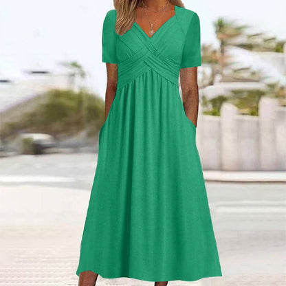 Elira – Elegant Dress with V-Neck and Short Sleeves