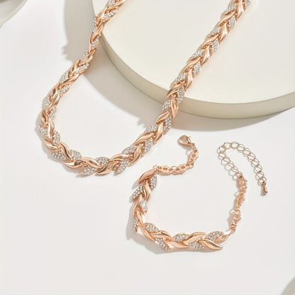 Elegant Fish Tail Jewellery Set with Rhinestones - Necklace & Bracelet