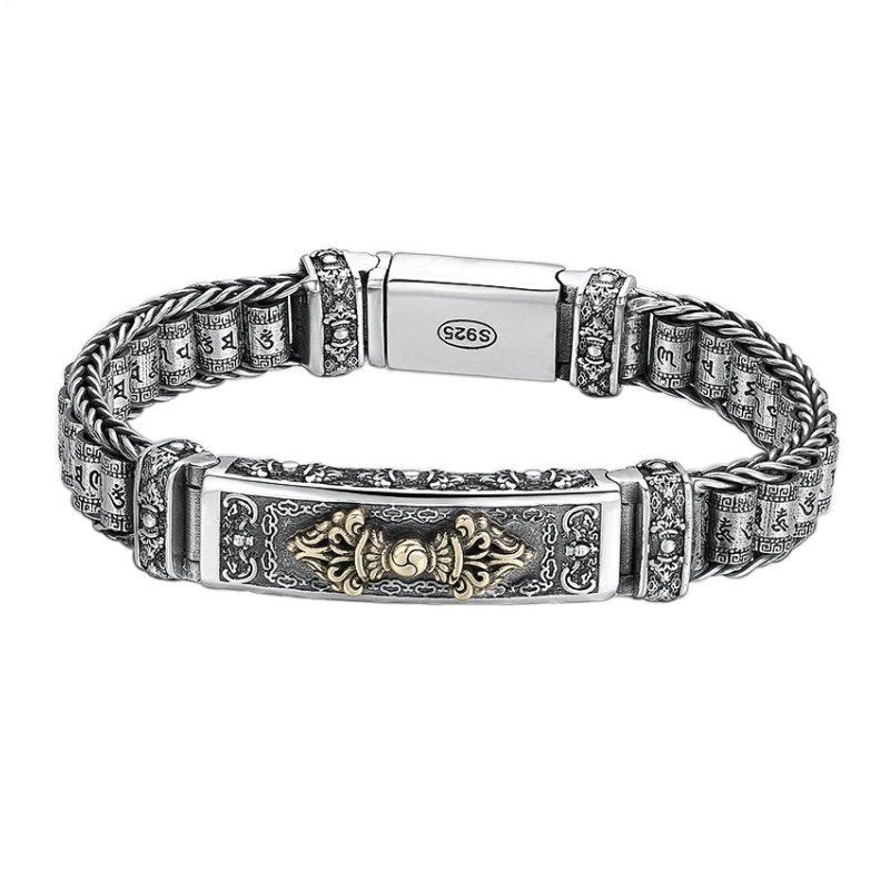 925 Sterling Silver Bracelet with Six Signs of Truth Vajra with Rotating Drum
