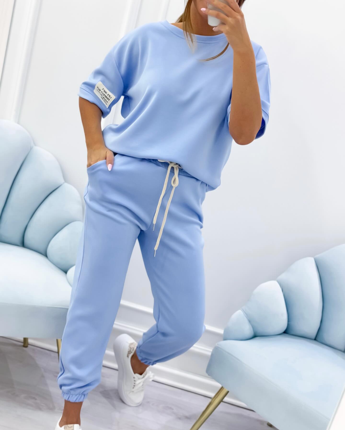 Women's Casual Set with Solid Top and Pants